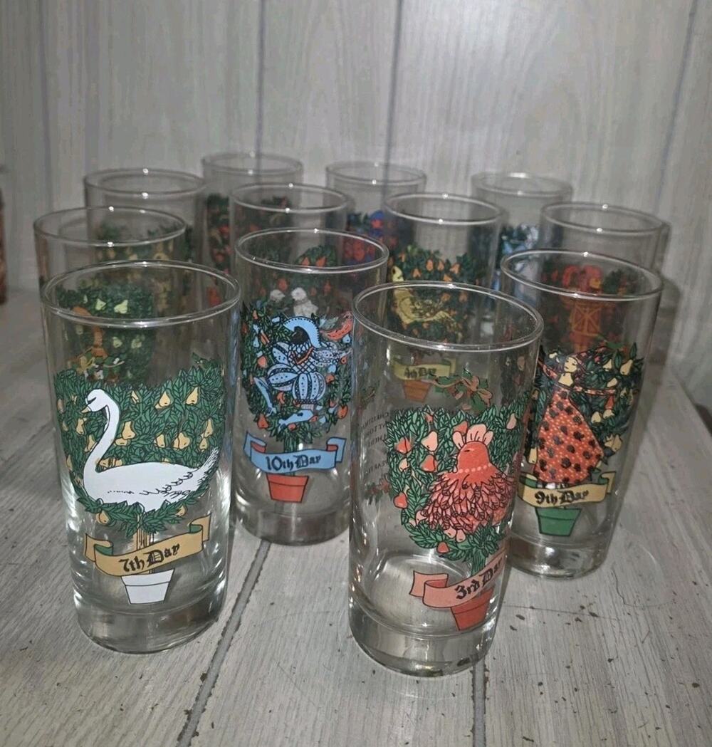 Vtg Indiana Glass 12 Days Of Christmas Glasses 12oz With Box Barware Holiday